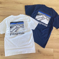 PATAGONIA เสื้อยืดแขนสั้นแบรนด์แฟชั่นของผู้ชายหลวมพอดีตัวพิมพ์ลายผ้าฝ้ายขนาดใหญ่