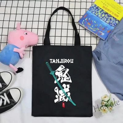 【hot sale】► C16 Anime Demon Slayer Bag Canvas Tote Bag Student Bag Shopping Bag Shoulder Bag Birthday Gift Black Canvas Bag