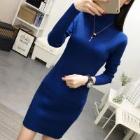 HOT14★Fashion Bottom Sweater Women Autumn Winter Elastic Long Sleeve Turtleneck Elegant Knitted Party Dress Slim Black Sexy Dresses