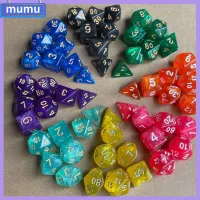 MUMU 7Pcs/set ของขวัญสำหรับเด็ก 7-Die D4 D6 D8 D10 ลูกเต๋าเกม ลูกเต๋าหลายด้าน เกมตาราง ลูกเต๋า DND