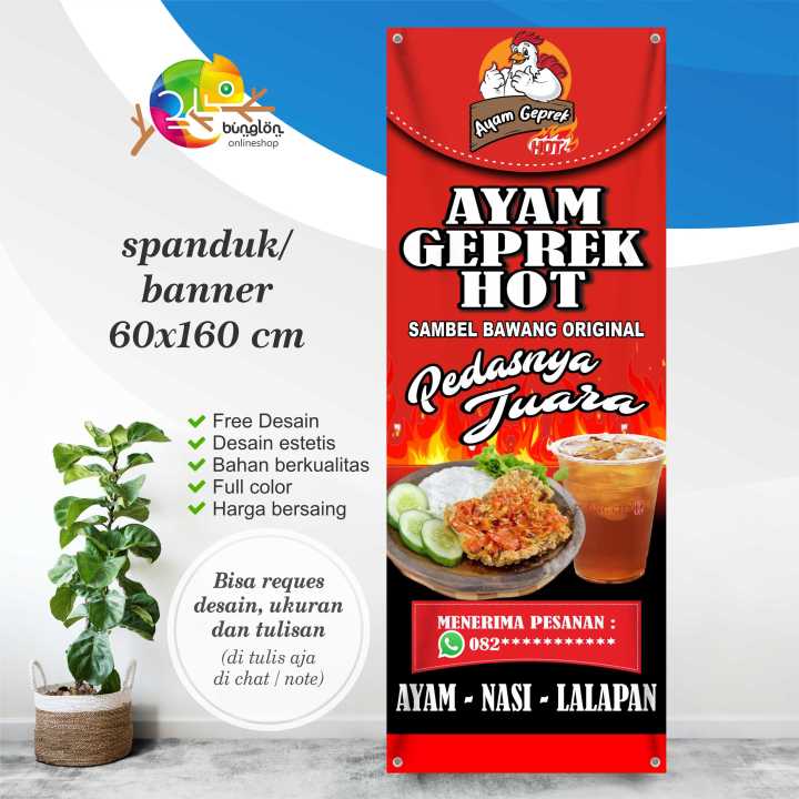 Size 60x160 Spanduk Banner Ayam Geprek Hot Bisa Custom | Lazada Indonesia