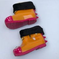 Waterproof Kids Rain Shoes Lovely Jelly Rain Boots with Shark Pattern Decor &amp; Warm Rain Boots Inner Cover Uni