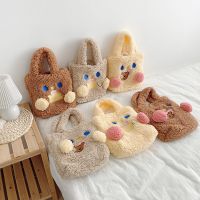 【CW】 2021 Soft Faux Lamb Wool Fur Sherpa Handbag Tote Cartoon Face Round Blush School Small Hand