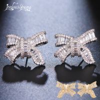 [Han ornaments] ต่างหู Cubic Zirconia Bowknot หรูหราสำหรับผู้หญิงงานแต่งงานต่างหูสตั๊ดเครื่องประดับของขวัญปาร์ตี้