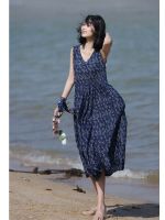 Original Blue Floral Racket แขนกุด Commuting Dress 2022ฤดูร้อนใหม่ Light And Light Vest Long Skirt