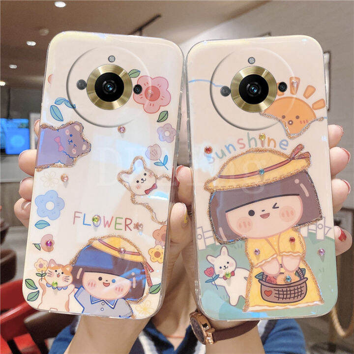 เคสใส่โทรศัพท์สำหรับ-realme11การ์ตูนน่ารักดวงอาทิตย์ดอกไม้บลูเรย์-rhinestone-softcase-realme-11-11-pro-11-pro-ลายฝาหลัง-realme-11pro-plus-2023