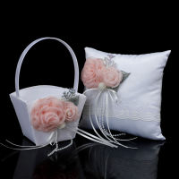 TH Romantic Bridal Pillow Cushion With Flowers Pearl Ribbons Ring Holder Flower Basket Wedding Supplies