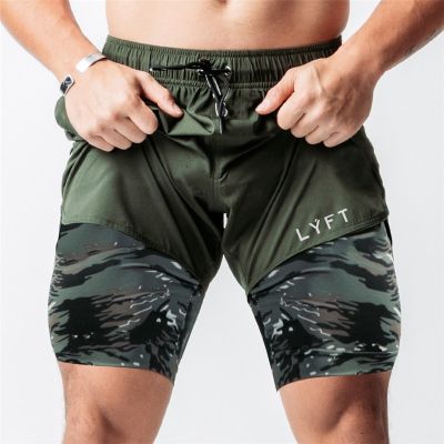 Mens Camouflage Woven Quick Dry Summer Running Sports Double Shorts Jogging Fitness Training Gym Mens Fashion Casual Bottoms