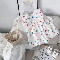 [ส่งของ]【Fashionbaby】ชุดกระโปรงเด็ก เดรสกระโปรงเด็ก ลายหัวใจ 2-9อายุ