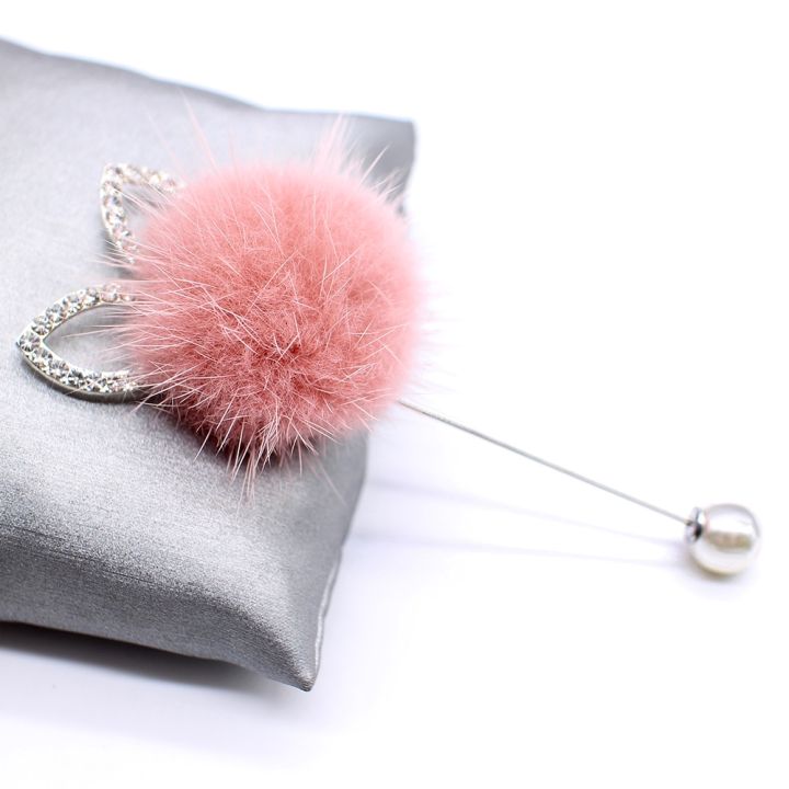 new-cute-rabbit-ears-real-mink-hair-fur-ball-brooch-pins-for-women-korean-fur-ball-piercing-lapel-brooches-collar-jewelry-gift