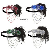 Minthson 20S Feather Headbands Beaded Jewels แถบยืดหยุ่นพร้อม Chain Flapper เครื่องแต่งกาย Props Party Headpiece Charleston ชุด