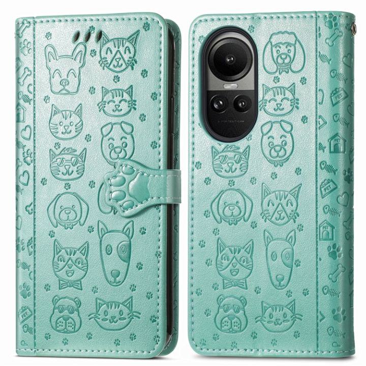 5พื้นที่-เคสโทรศัพท์หนังพิมพ์ลายสำหรับแมวและสุนัขสำหรับ-oppo-reno10ทั่วโลก