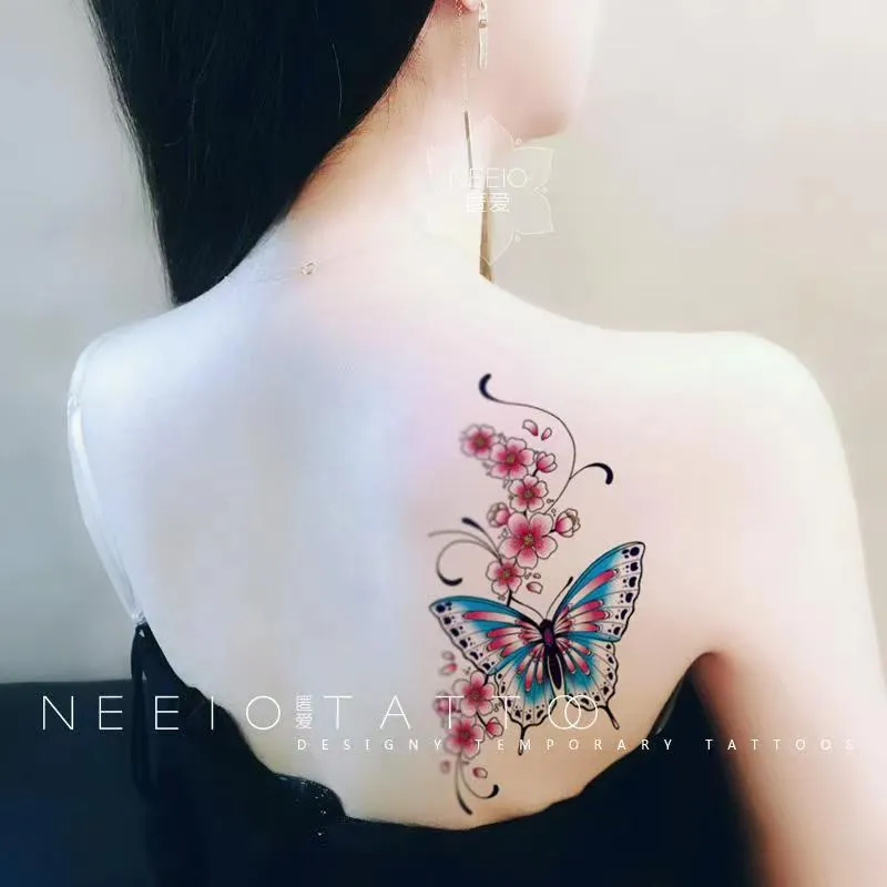 Temporary tattoo stickers female back big picture color butterfly peach  blossom photo studio photo *20cm | Lazada PH