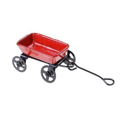 1:12 Mini Cute Dollhouse Miniature Metal Red Small Pulling Cart Garden Miniature Furniture Accessories