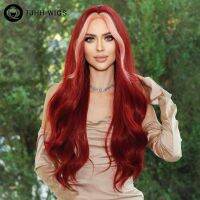 【LZ】☑✥✠  7JHH WIGS Long Wavy Wine Red Wig for Women Daily Party Synthetic Highlight Middle Part Wig 27inch Lolita Wigs Heat Resistant