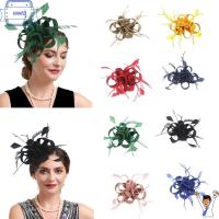 HAHFD แถบคาดศีรษะ กิ๊บติดผม Brid fascinator พร้อมคลิปหนีบ ขนนกริบบิ้น หมวก fascinator แฟชั่นสำหรับผู้หญิง เส้นด้ายสำหรับถัก หมวกตาข่ายดอกไม้ งานเลี้ยงแต่งงานปาร์ตี้