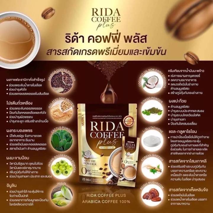 ของแท้-พร้อมส่ง-กาแฟริด้า-rida-คุมหิว-แคลน้อย-เร่งเผาผลาญ-ลดความอ้วน-อิ่มนาน-ลดทานจุกจิก-กาแฟไม่มีน้ำตาล-ขับถ่ายดี