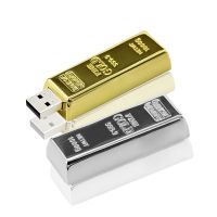 USB แฟลชไดร์ฟ128GB USB ไฟลท์ไดรฟ์ทองคำแท่งโลหะรุ่นล่าสุด2.0แฟลชไดร์ฟ64GB เมมโมรี่สติ๊ก USB 4GB 8GB 16GB 32GB