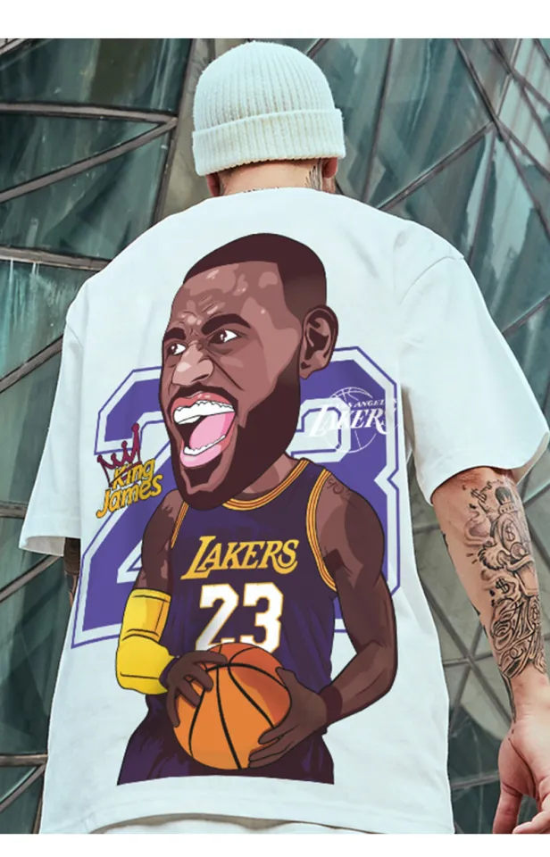 LAKERS Basketball Letter Graphic Print Loose Casual Men's T-Shirt