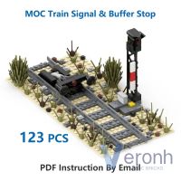 MOC Railway Traffic Light Signal Track Buffer Stop Model Building Blocks Compatible City Train Railroad Assembly Bricks Kid Toys