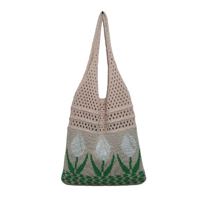 Mesh Hollow Woven Handbag Portable Handbag Clutch Fashion Shoulder Bag Ladies Shoulder Bag Tulip Graphic Knitted Shoulder Bag