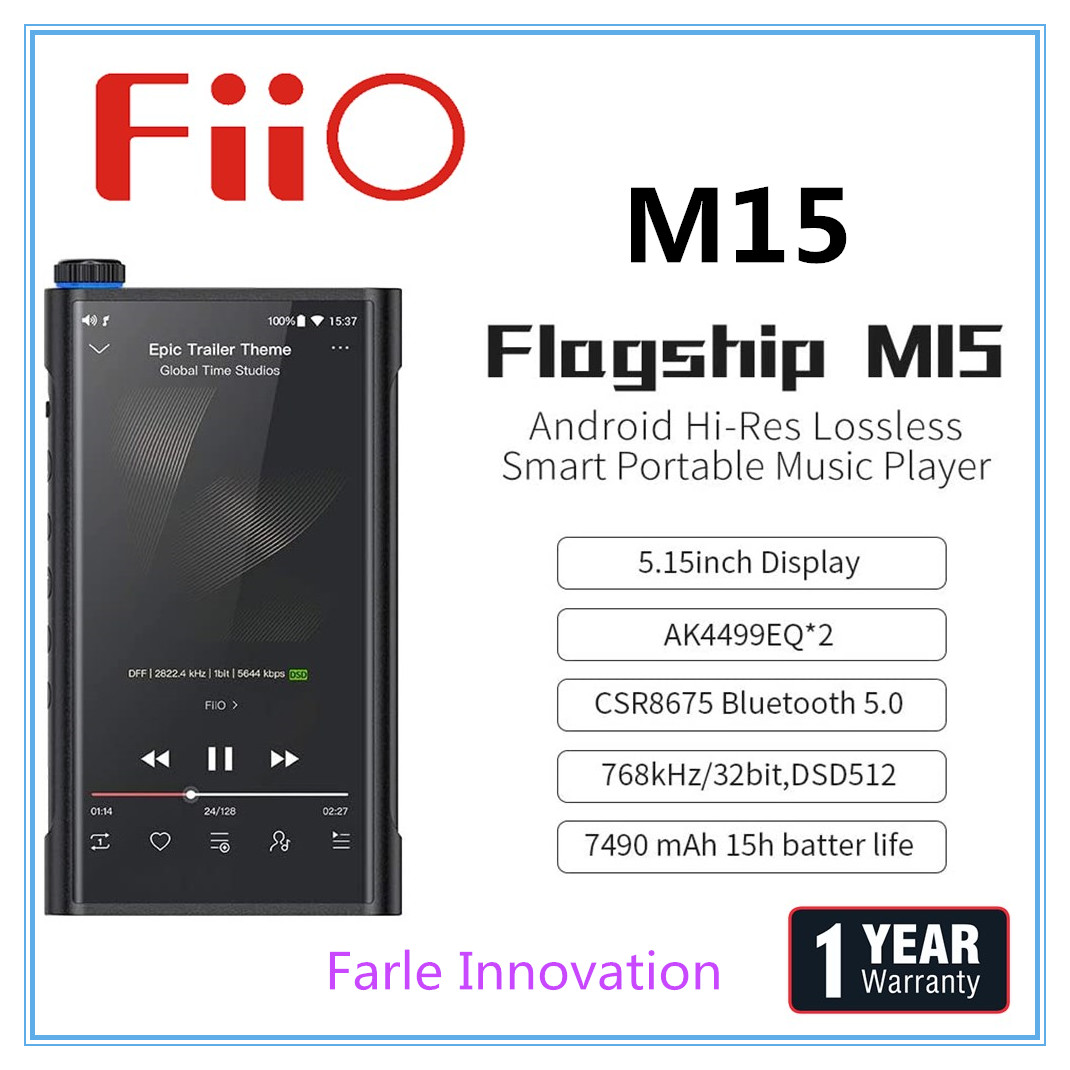 FiiO M15 5.15inch 64G Android Hi-Res MP3/MP4 Music Player Dual AK4499EQ with HiFi Bluetooth CRS8675 5.0/aptX HD/LDAC/USB DAC/DSD512/MQA,WiFi/Spotify/Tidal/ Music Support