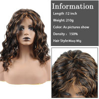 12 Brown Highlight Natural Curly Wig Mixed Blonde Short Curly Wavy Wigs for Black Women Synthetic Omber Loose Wavy Cosplay Wig