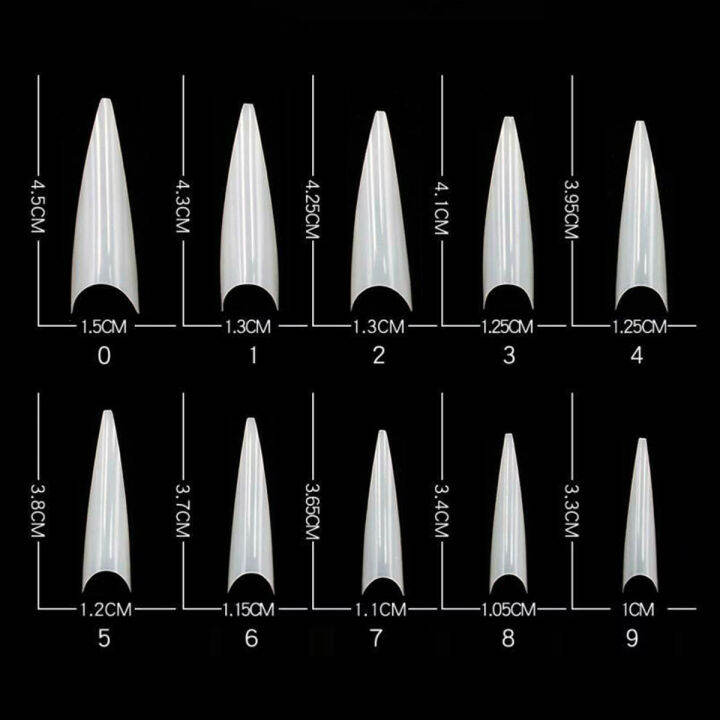 500ชิ้นธรรมชาติแบบยาวพิเศษ-stiletto-เจลร้านเสริมสวยอะคริลิกติดปลายเล็บปลอมครึ่งปกเล็บ