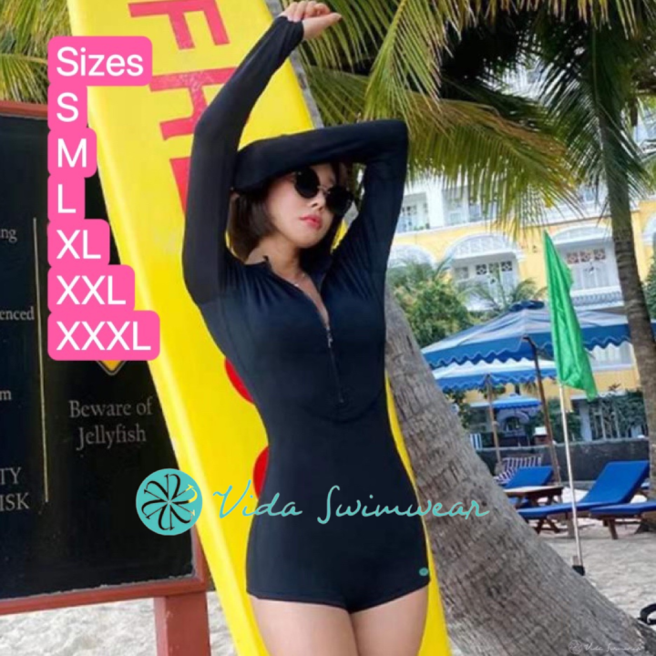 Boyleg Rashguard Black Long Sleeve Swimsuit Bathingsuit One Piece