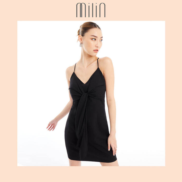 milin-knotted-v-neck-mini-dress-เดรสสั้นสายเดี่ยวคอวีผูกหน้า-great-dress