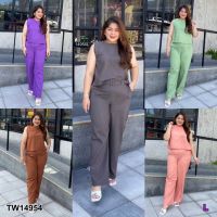 TW14954 Set 3 ชิ้น #BigSize เสื้อแขนกุด+กางเกงขายาว+เข็มขัด