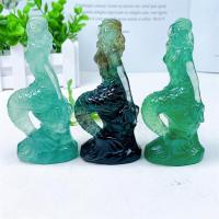 12ซม. ธรรมชาติ fluorite Mermaid รูปปั้น helabuang คริสตัลแกะสลัก Feng Shui aesthetic fengshui ตกแต่งบ้าน reiki ของขวัญ1pcs