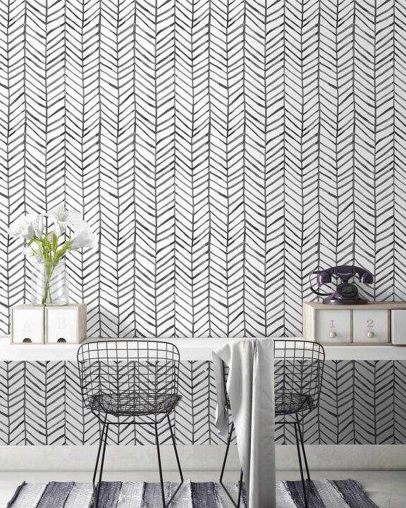 24-home-accessories-hapyline-modern-stripe-peel-and-stick-วอลล์เปเปอร์-herringbone-black-white-vinyl-self-adhesive-contact-paper-สำหรับผนังห้องนอน