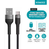 【COD+การจัดส่งในประเทศไทย】Romoss CB3031 1m Type-C Fast Charging Cable Nylon Data Cable Zinc Alloy Shell Design 5000 Time Cable