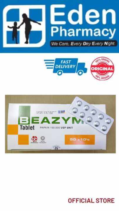 Beazyme papain papase papaya enzyme tablet 150,000 usp unit [1 box ( 50 ...