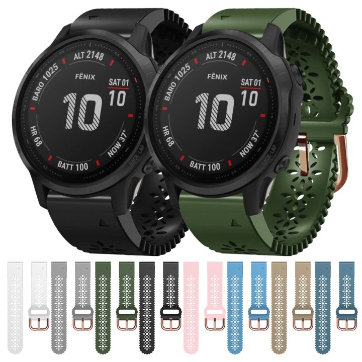 สำหรับ-garmin-fenix-6s-pro-20mm-เลดี้สายนาฬิกาข้อมือซิลิโคนพร้อมที่เจาะลูกไม้-สีกากี