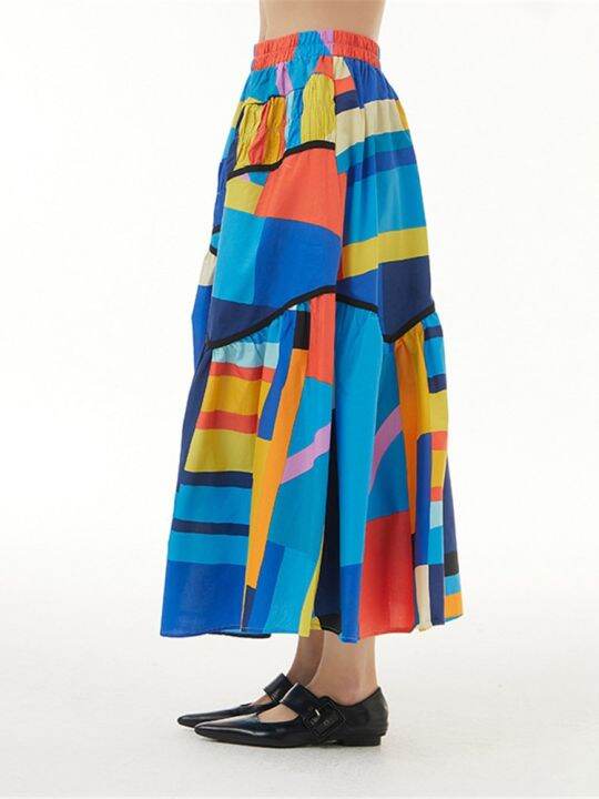 xitao-skirt-casual-women-folds-print-skirt