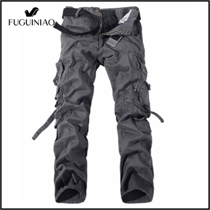 fuguiniao-ชายกางเกงคาร์โก้-solid-สีขนาดใหญ่ผู้ชายกางเกงลำลองชาย-slim-ตรง-multi-pocket-สินค้าเกี่ยวกับทหารกางเกง