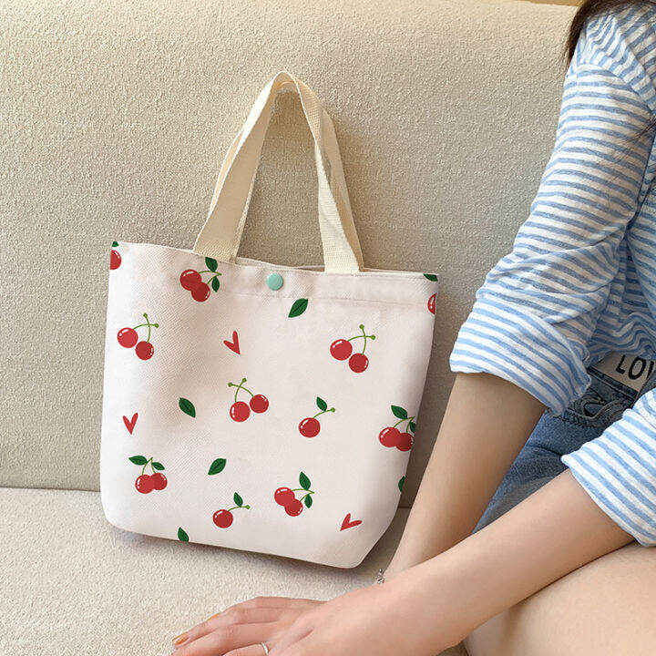🍒Cherry Thorn ถุงกระเป๋าผ้าใบใหม่ความจุขนาดใหญ่นักเรียนหญิงเดินทางแบบ