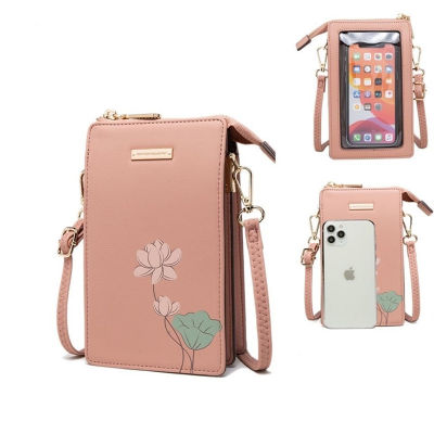 Ladies Fashion Touch Screen Phone Messenger Bag Leather Printing Female Single Shoulder Bag Large Capacity Women Zipper Wallet