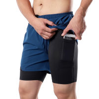 2-In-1 Men Running Shorts With Towel Loop Pockets Quick Dry Exercise Shorts For Training Gym Workout