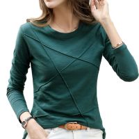 2023 Ribbed Spring Fashion Bamboo Cotton T-Shirt Autumn O-Neck Loose casual Women Shirt Long Sleeve Lady Green Top 17279