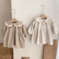 Baby Girl Corduroy Princess Dress Solid Lace Long Sleeve Dress Spring Autumn Children Retro Casual Loose Dresses Kids Outfits