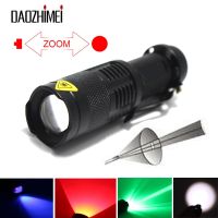 Portable Mini Spot Lamp 1Mode zoom UV LED Flashlight /Green/Red /White Zoomable Tactical Torch Lamp For Fishing hunting Rechargeable Flashlights