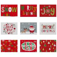 Red Christmas Letter Pattern kitchen Placemat Cartoon Santa Decorative Table Mat 42x32 Waterproof Linen Western Placemat Coaster