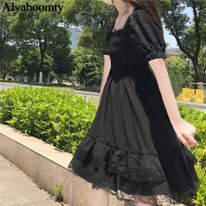japanese-harajuku-summer-women-black-mini-dress-square-collar-high-waist-puff-sleeve-dress-gothic-lace-ruffles-cosplay-dresses