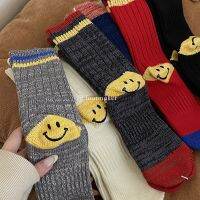【CW】 Smiley Thick Knitted Socks Korean Warm Cotton Heel Woolen Thread Needles Mid