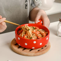 Nordic Creative Salad Bowl with Handle Ceramic Baking Plate Household Baking Bowl Baking Instant Noodles Breakfast Tableware Hot