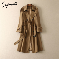 Syiwidii Long Trench Coat for Women Jacket 2022 Spring Fashion Korean Vintage Streetwear Turn-down Collar A-Line Windbreaker