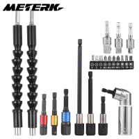 Meterk 23Pcs Wrench Socket Extension Bar Kit Universal Socket Wrench Tool Set Hex Shank 105 ° Right Angle Adapter Drill Attachment And Die Pipe Wrench Flexible Drill Bits Soft Shaft Drill Bit Holder Extension 1/4 3/8 1/2 Inch Universal ตัวแปลงซ็อกเก็ต